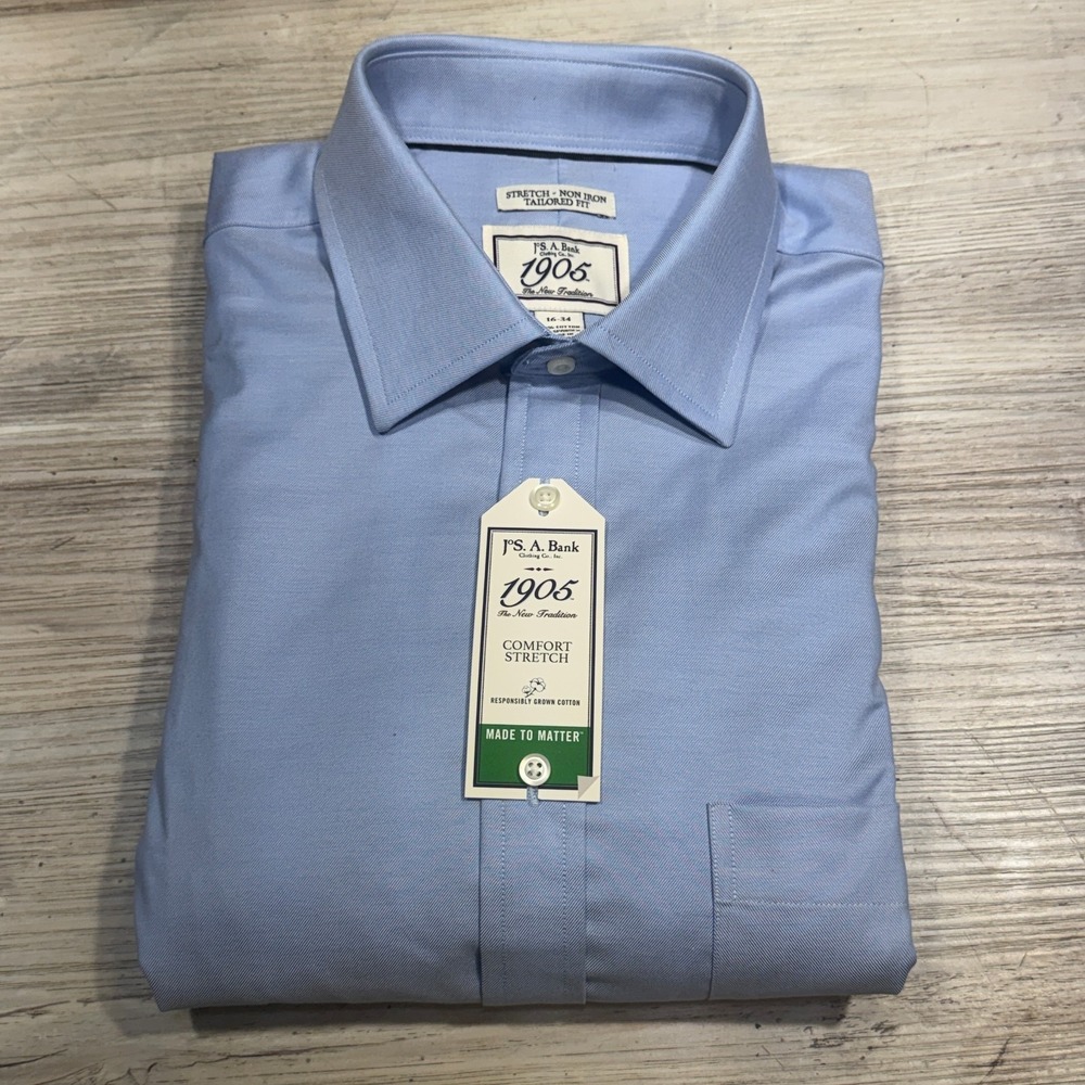 Jos. A. Bank 1905 Comfort Stretch Non Iron Tailored Fit Shirt 16 -34 Blue $89.50